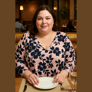 Pale Pink Black Floral Long Sleeve Top Plus Size 3X